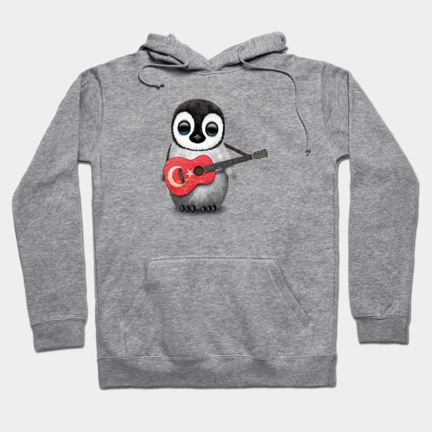 Baby Penguin Playing Turkish Flag Guitar Hoodie by jeffbartels